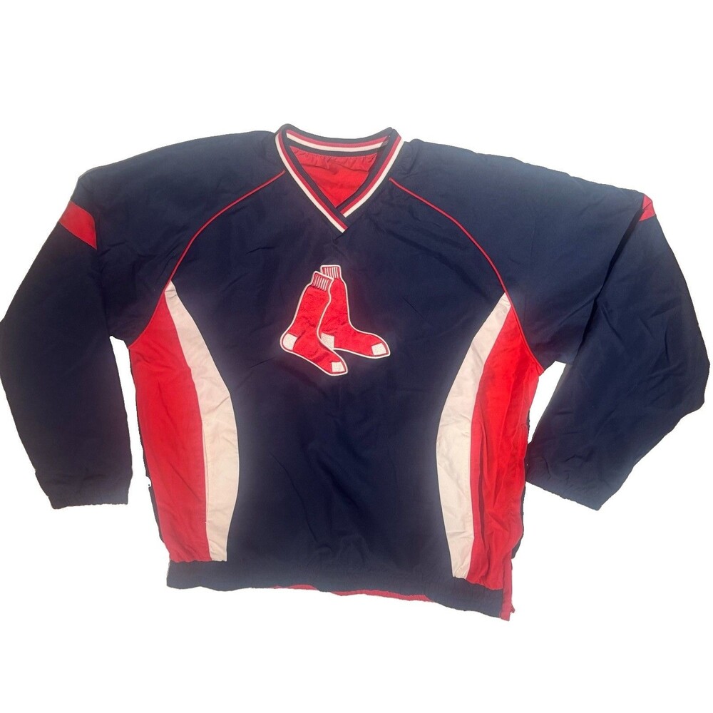 VTG Reversible MLB Boston Red Sox Pullover Windbreaker Mens LG G-III Logo
